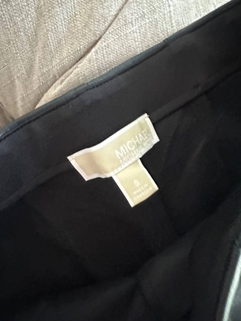 Michael Kors Black Faux Leather Tapered Pants with Gold Logo
